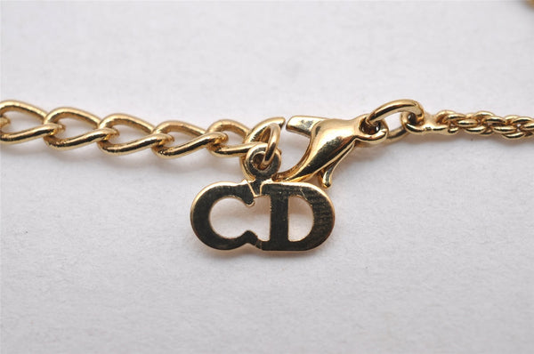 Authentic Christian Dior Gold Tone Chain Rhinestone Pendant Necklace CD 0538J