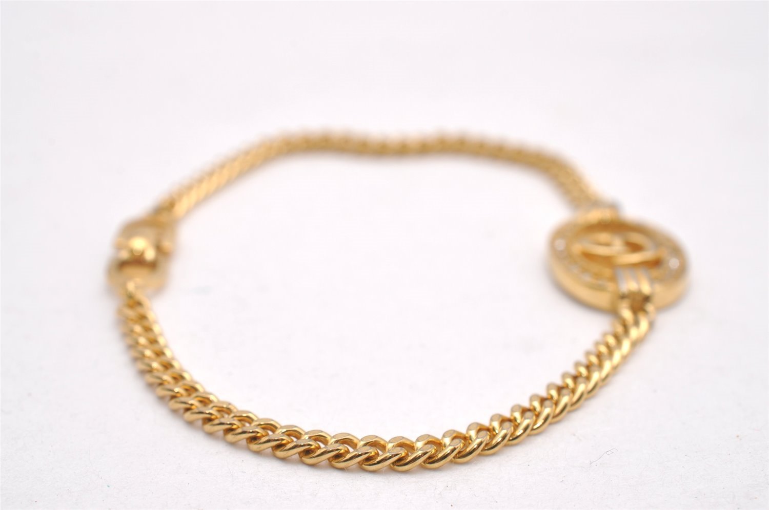 Authentic Christian Dior Chain Rhinestone Bracelet Gold Tone CD 0539J