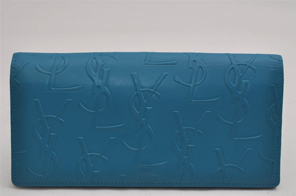 Authentic YVES SAINT LAURENT Long Wallet Purse Leather Light Blue 0540K