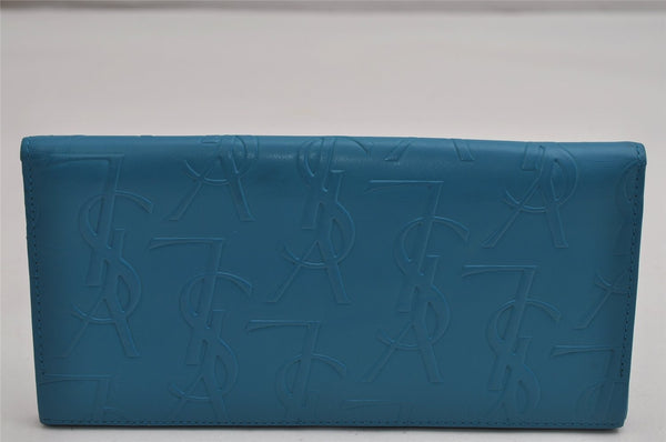 Authentic YVES SAINT LAURENT Long Wallet Purse Leather Light Blue 0540K