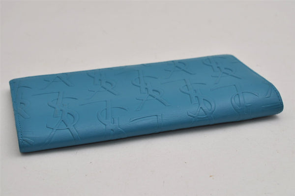 Authentic YVES SAINT LAURENT Long Wallet Purse Leather Light Blue 0540K