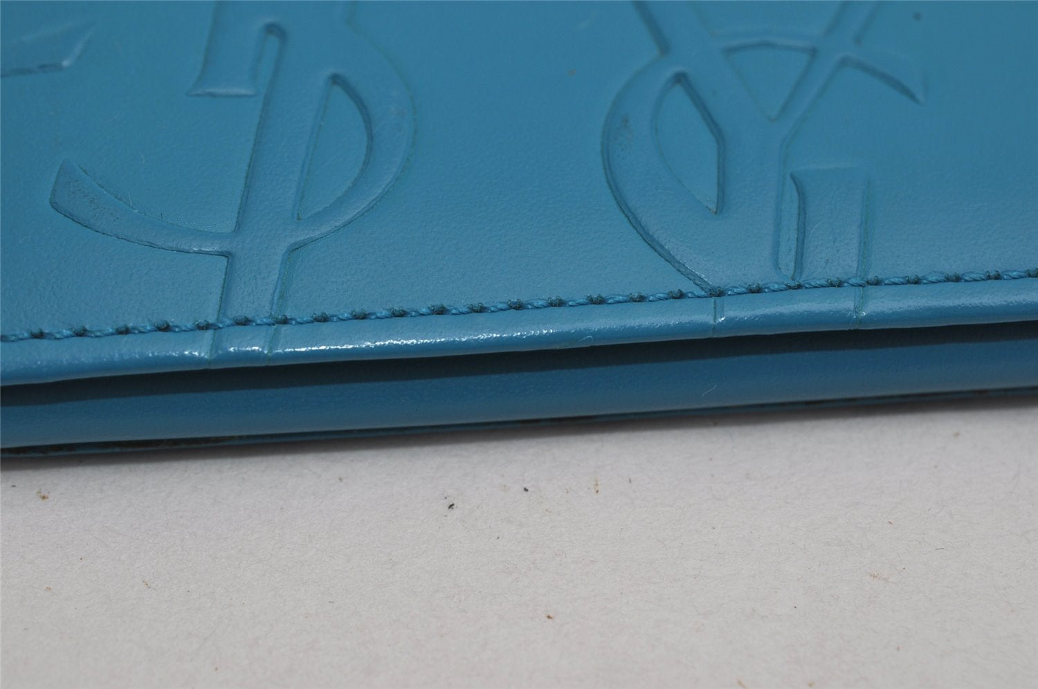 Authentic YVES SAINT LAURENT Long Wallet Purse Leather Light Blue 0540K