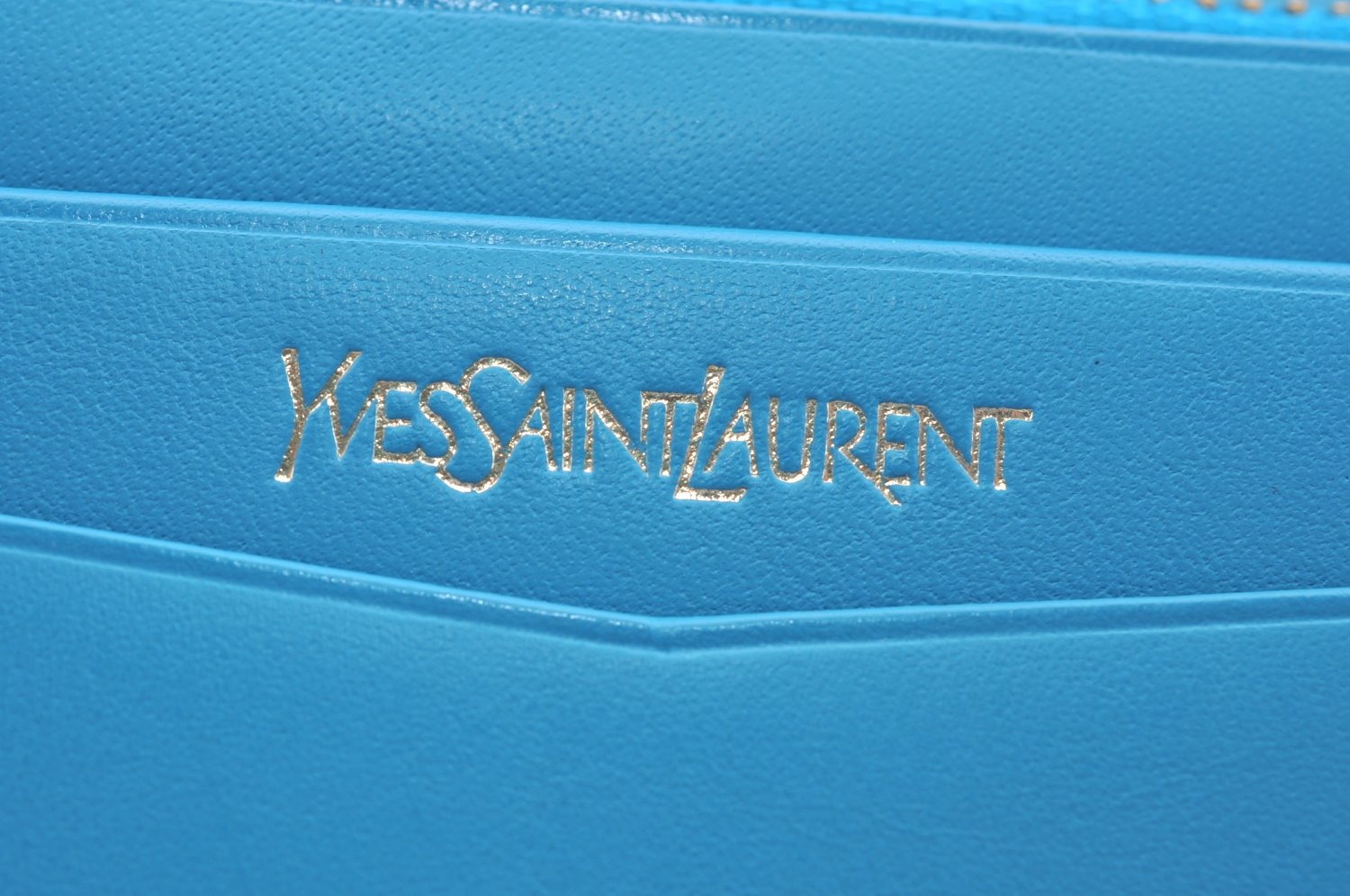 Authentic YVES SAINT LAURENT Long Wallet Purse Leather Light Blue 0540K