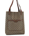 Authentic GUCCI Web Sherry Line Shoulder Tote Bag GG PVC Leather Brown 0543J