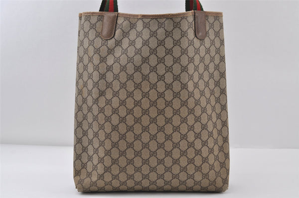 Authentic GUCCI Web Sherry Line Shoulder Tote Bag GG PVC Leather Brown 0543J