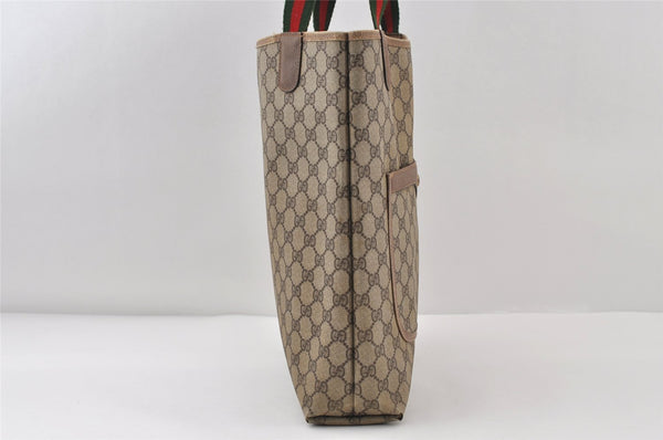 Authentic GUCCI Web Sherry Line Shoulder Tote Bag GG PVC Leather Brown 0543J