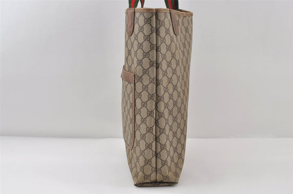 Authentic GUCCI Web Sherry Line Shoulder Tote Bag GG PVC Leather Brown 0543J