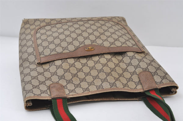 Authentic GUCCI Web Sherry Line Shoulder Tote Bag GG PVC Leather Brown 0543J