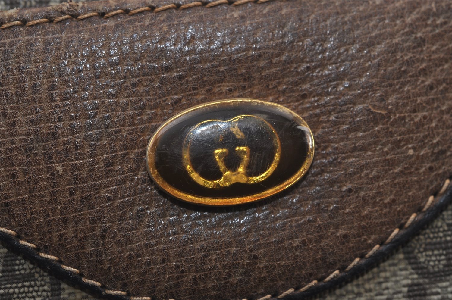 Authentic GUCCI Web Sherry Line Shoulder Tote Bag GG PVC Leather Brown 0543J