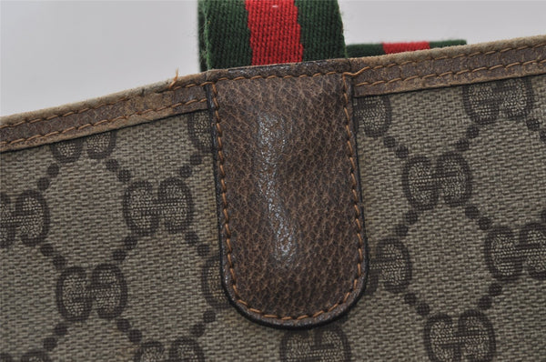 Authentic GUCCI Web Sherry Line Shoulder Tote Bag GG PVC Leather Brown 0543J