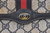 Authentic GUCCI Vintage Sherry Line Pouch Purse GG PVC Leather Navy Blue 0543K