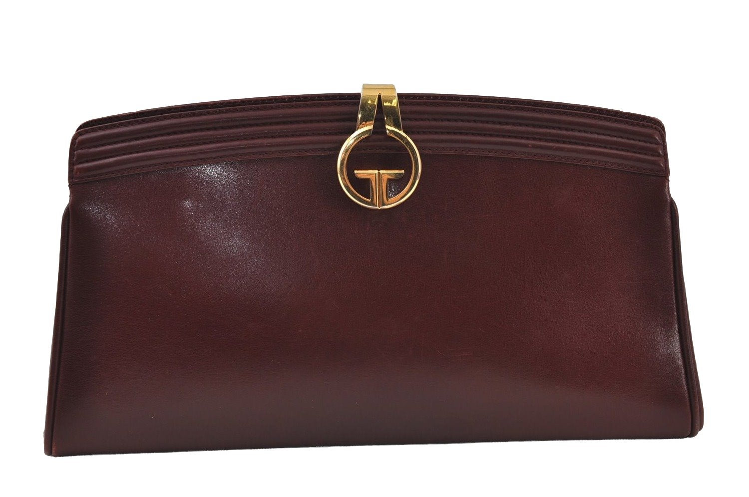 Authentic GUCCI Vintage Clutch Hand Bag Leather Bordeaux 0544J