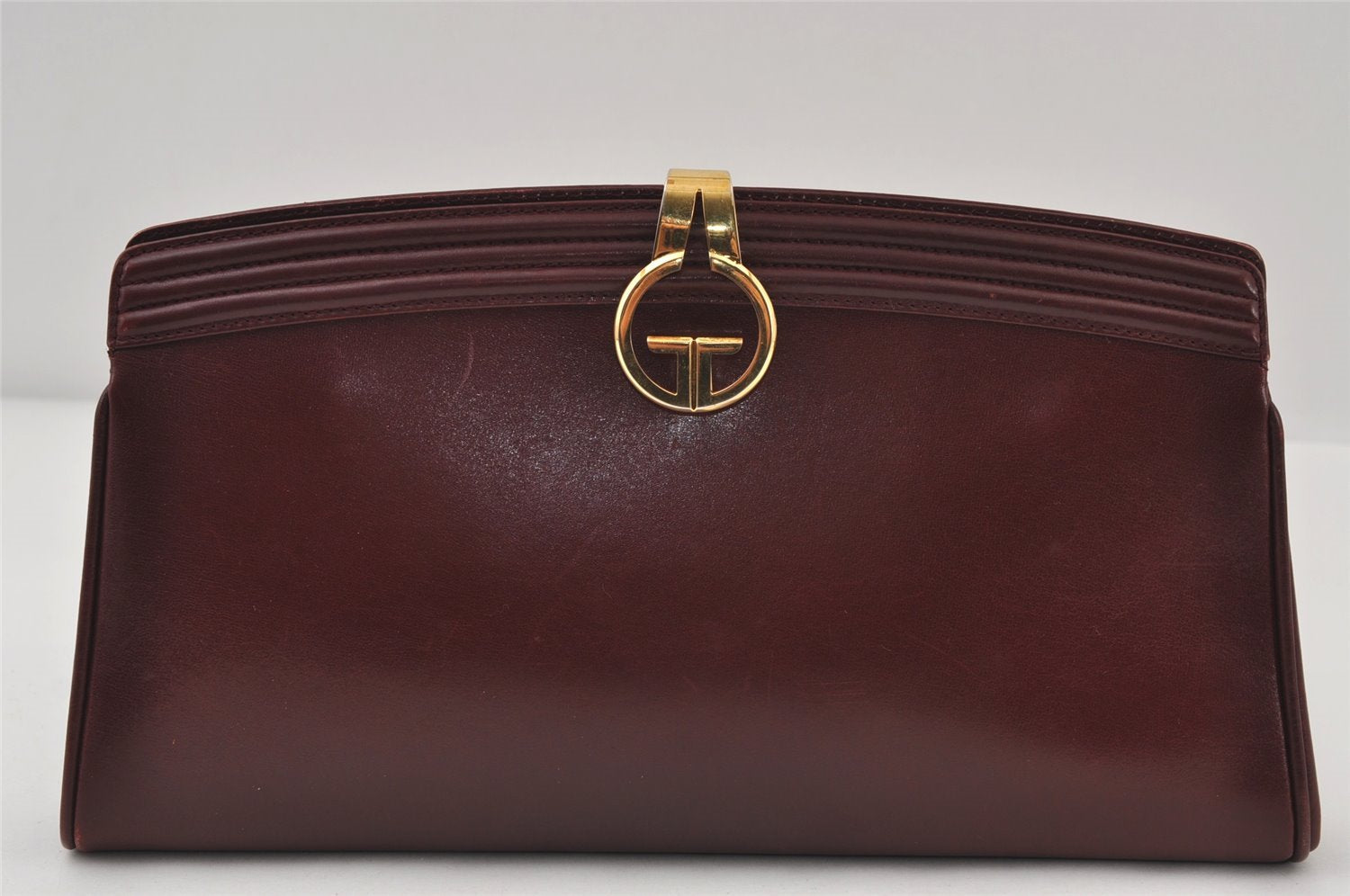 Authentic GUCCI Vintage Clutch Hand Bag Leather Bordeaux 0544J