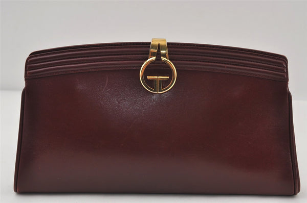 Authentic GUCCI Vintage Clutch Hand Bag Leather Bordeaux 0544J