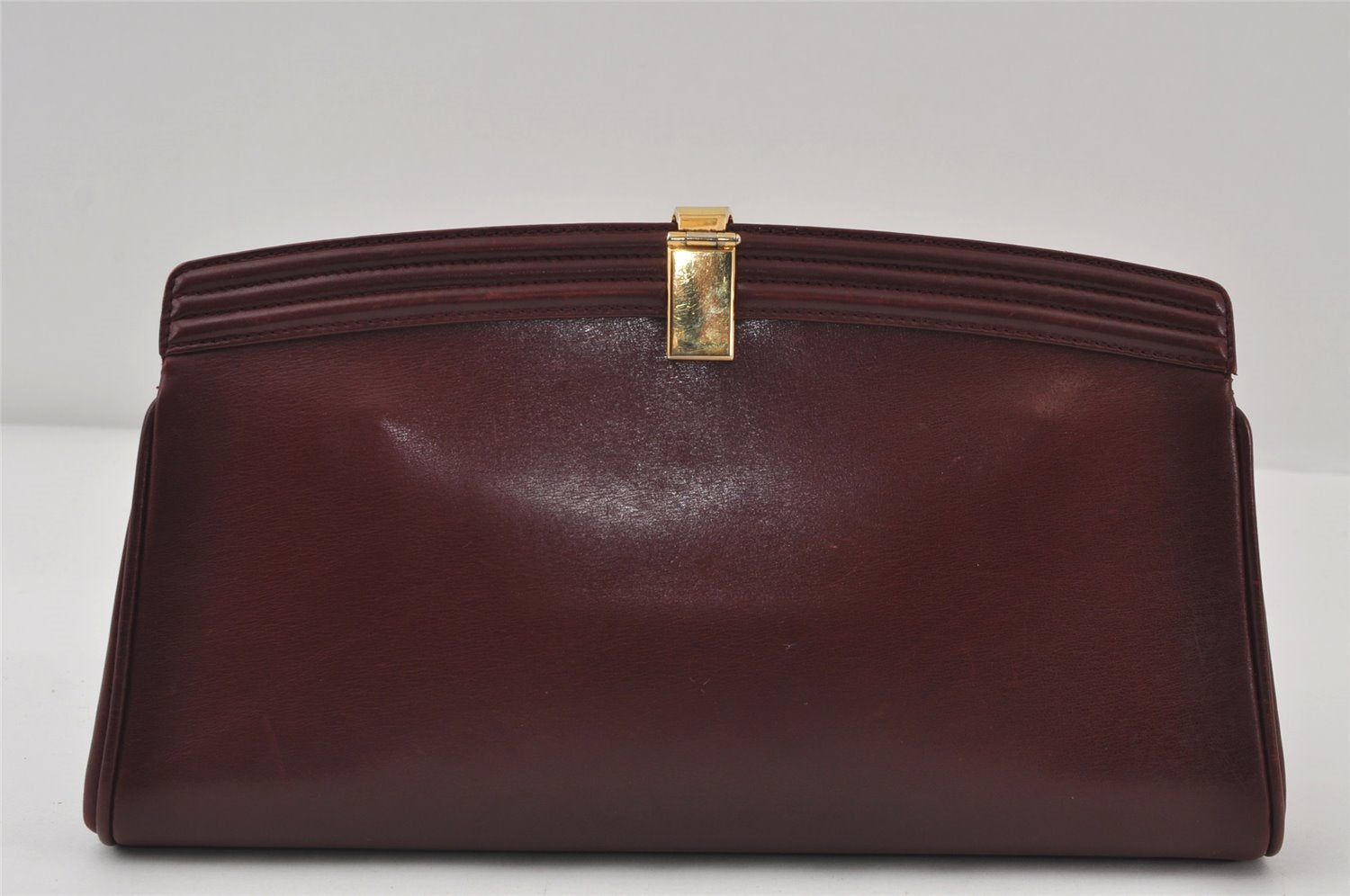 Authentic GUCCI Vintage Clutch Hand Bag Leather Bordeaux 0544J