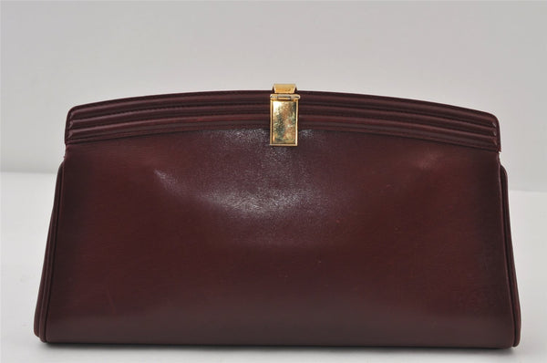Authentic GUCCI Vintage Clutch Hand Bag Leather Bordeaux 0544J