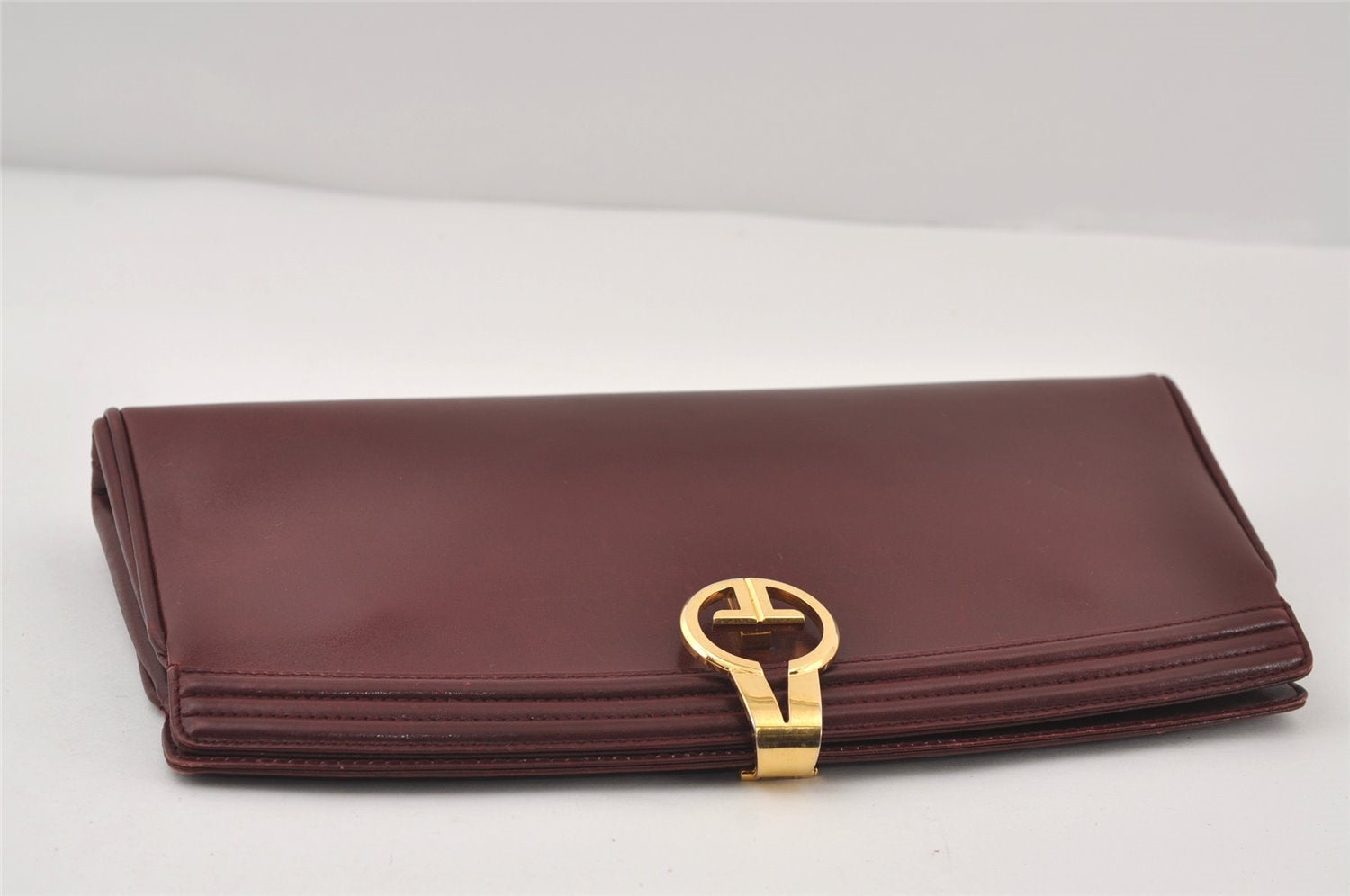 Authentic GUCCI Vintage Clutch Hand Bag Leather Bordeaux 0544J