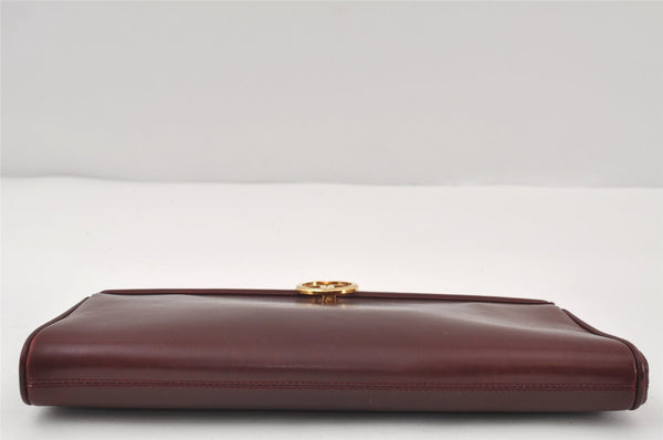 Authentic GUCCI Vintage Clutch Hand Bag Leather Bordeaux 0544J
