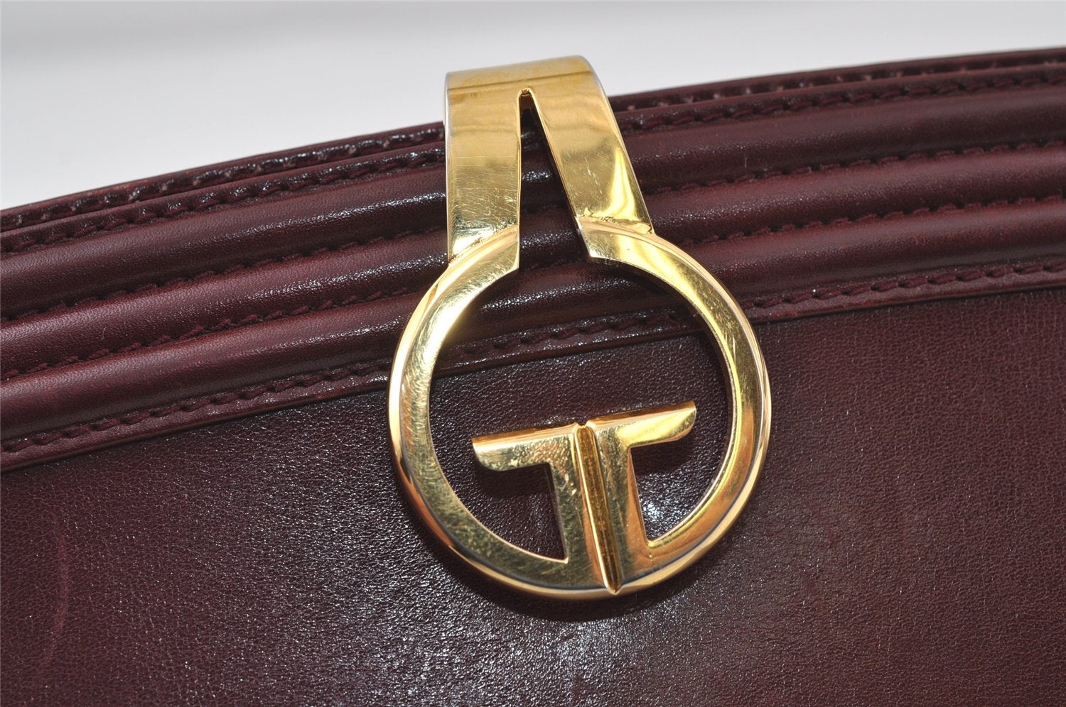 Authentic GUCCI Vintage Clutch Hand Bag Leather Bordeaux 0544J