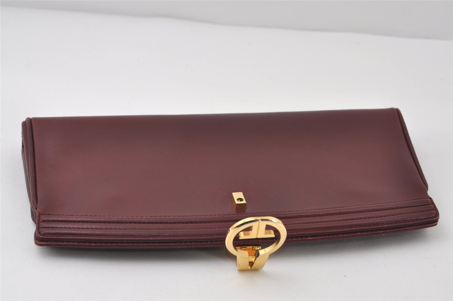 Authentic GUCCI Vintage Clutch Hand Bag Leather Bordeaux 0544J