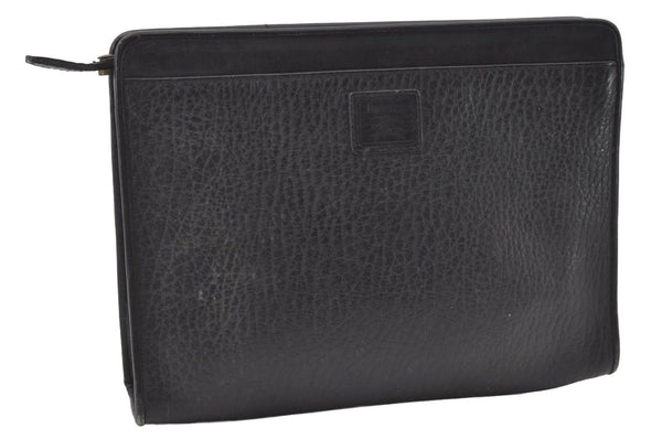 Authentic Burberrys Vintage Leather Clutch Hand Bag Purse Black 0545J