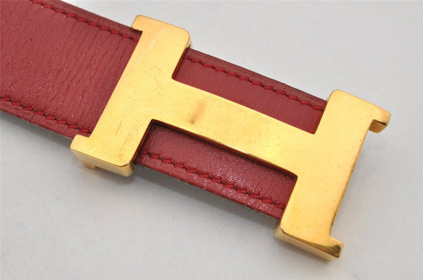 Authentic HERMES Constance Leather Belt Size 25.6-27.2" Red Black 0545K