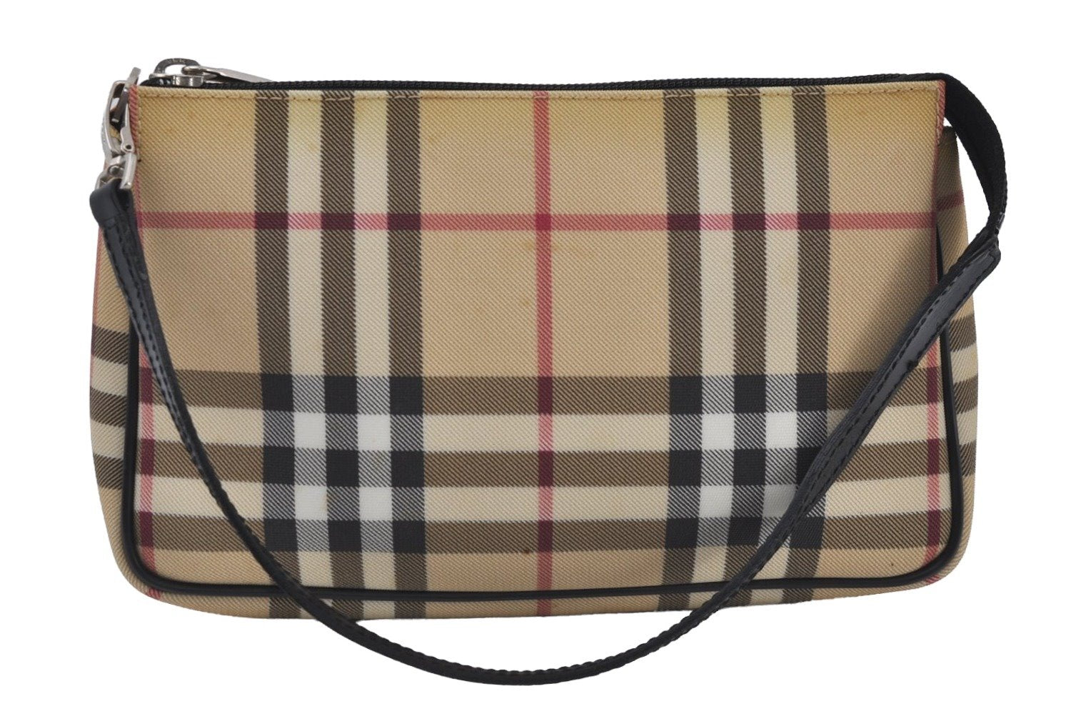 Authentic BURBERRY Nova Check PVC Leather Hand Bag Pouch Purse Beige 0546J