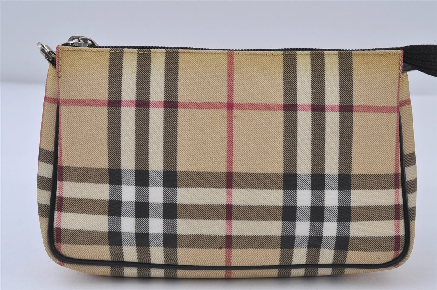 Authentic BURBERRY Nova Check PVC Leather Hand Bag Pouch Purse Beige 0546J