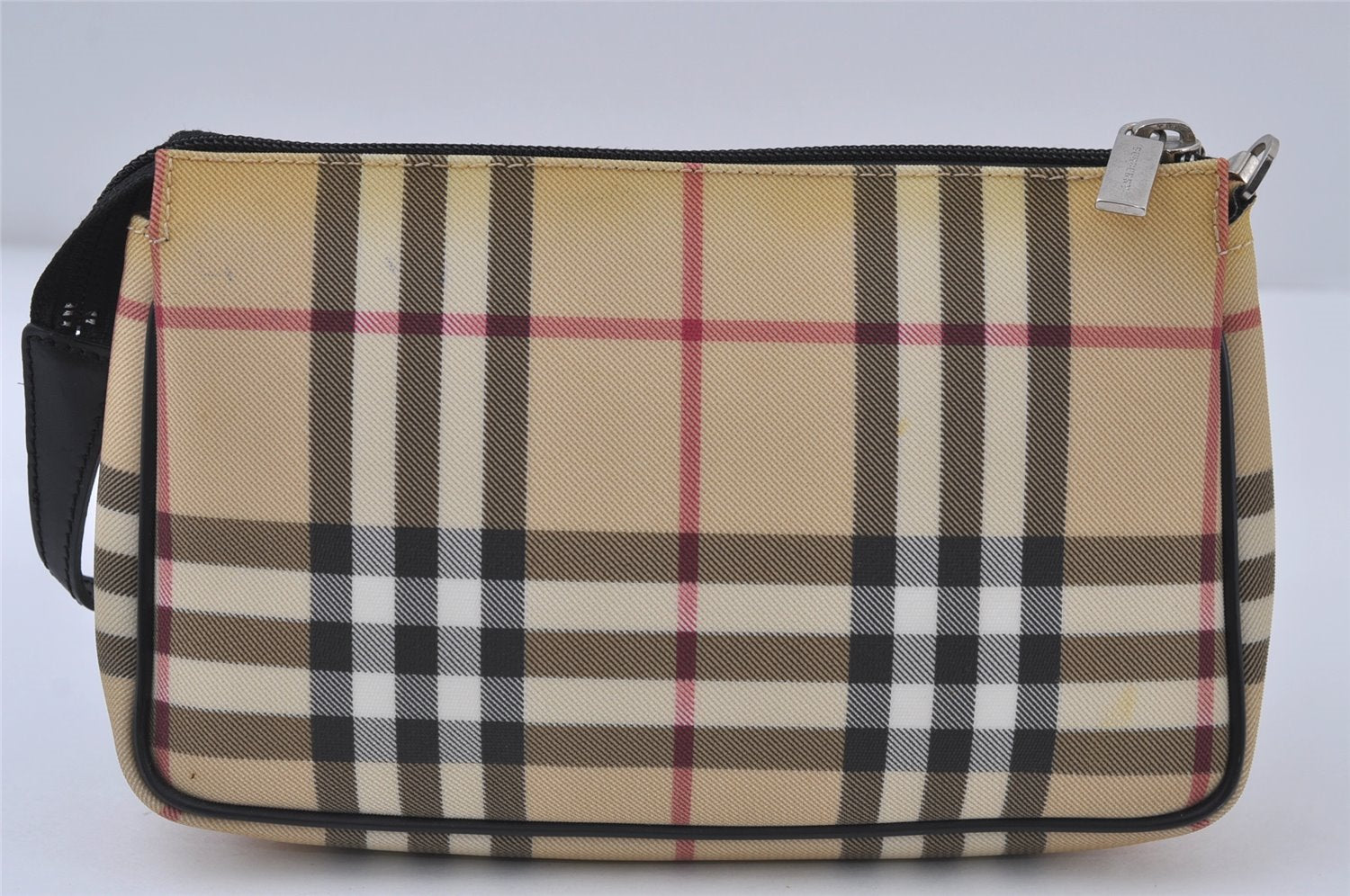 Authentic BURBERRY Nova Check PVC Leather Hand Bag Pouch Purse Beige 0546J