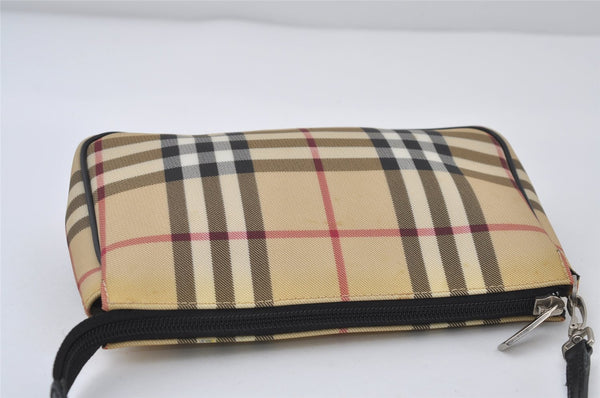 Authentic BURBERRY Nova Check PVC Leather Hand Bag Pouch Purse Beige 0546J