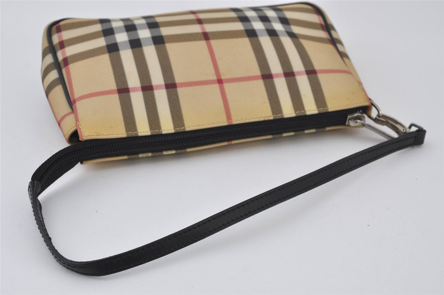 Authentic BURBERRY Nova Check PVC Leather Hand Bag Pouch Purse Beige 0546J