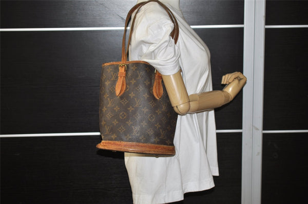 Authentic Louis Vuitton Monogram Bucket PM Shoulder Tote Bag M42238 Junk 0547I