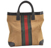 Authentic GUCCI Web Sherry Line Tote Bag Canvas Leather 0021121 Beige 0547K
