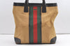 Authentic GUCCI Web Sherry Line Tote Bag Canvas Leather 0021121 Beige 0547K