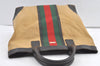 Authentic GUCCI Web Sherry Line Tote Bag Canvas Leather 0021121 Beige 0547K