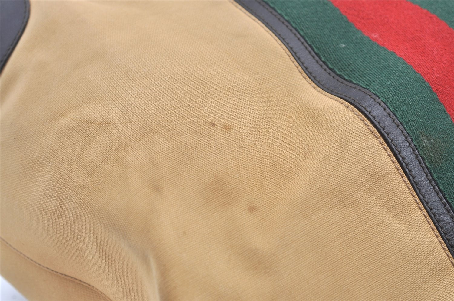 Authentic GUCCI Web Sherry Line Tote Bag Canvas Leather 0021121 Beige 0547K