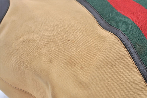 Authentic GUCCI Web Sherry Line Tote Bag Canvas Leather 0021121 Beige 0547K