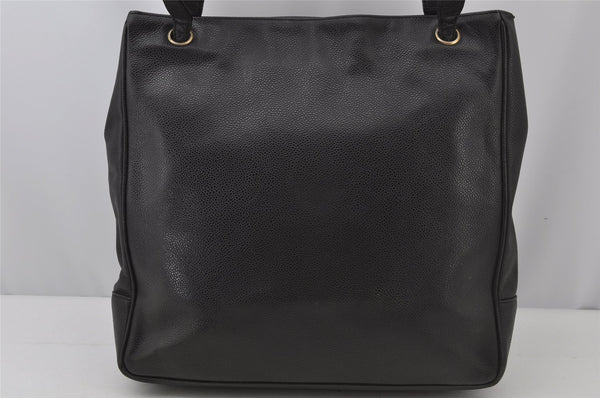 Authentic CHANEL Vintage Caviar Skin CC Logo Shoulder Tote Bag Black 0548J