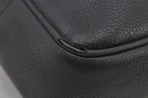 Authentic CHANEL Vintage Caviar Skin CC Logo Shoulder Tote Bag Black 0548J