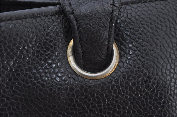 Authentic CHANEL Vintage Caviar Skin CC Logo Shoulder Tote Bag Black 0548J