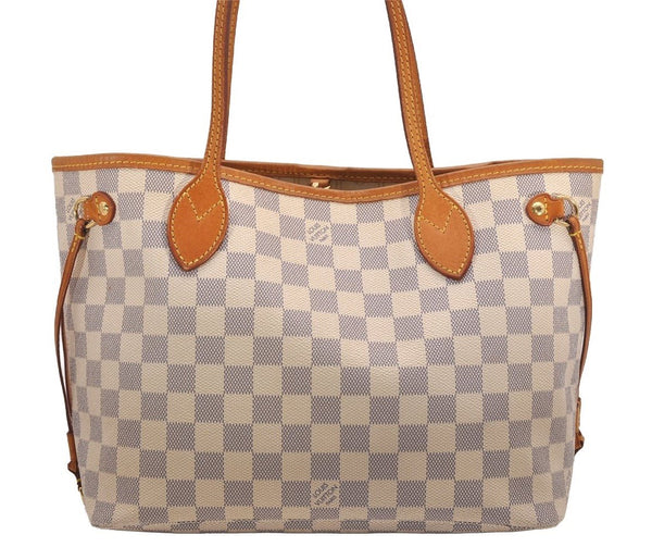 Authentic Louis Vuitton Damier Azur Neverfull PM Tote Bag N51110 LV 0549J