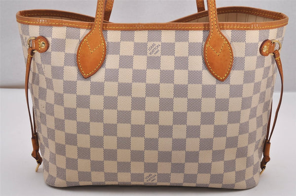 Authentic Louis Vuitton Damier Azur Neverfull PM Tote Bag N51110 LV 0549J