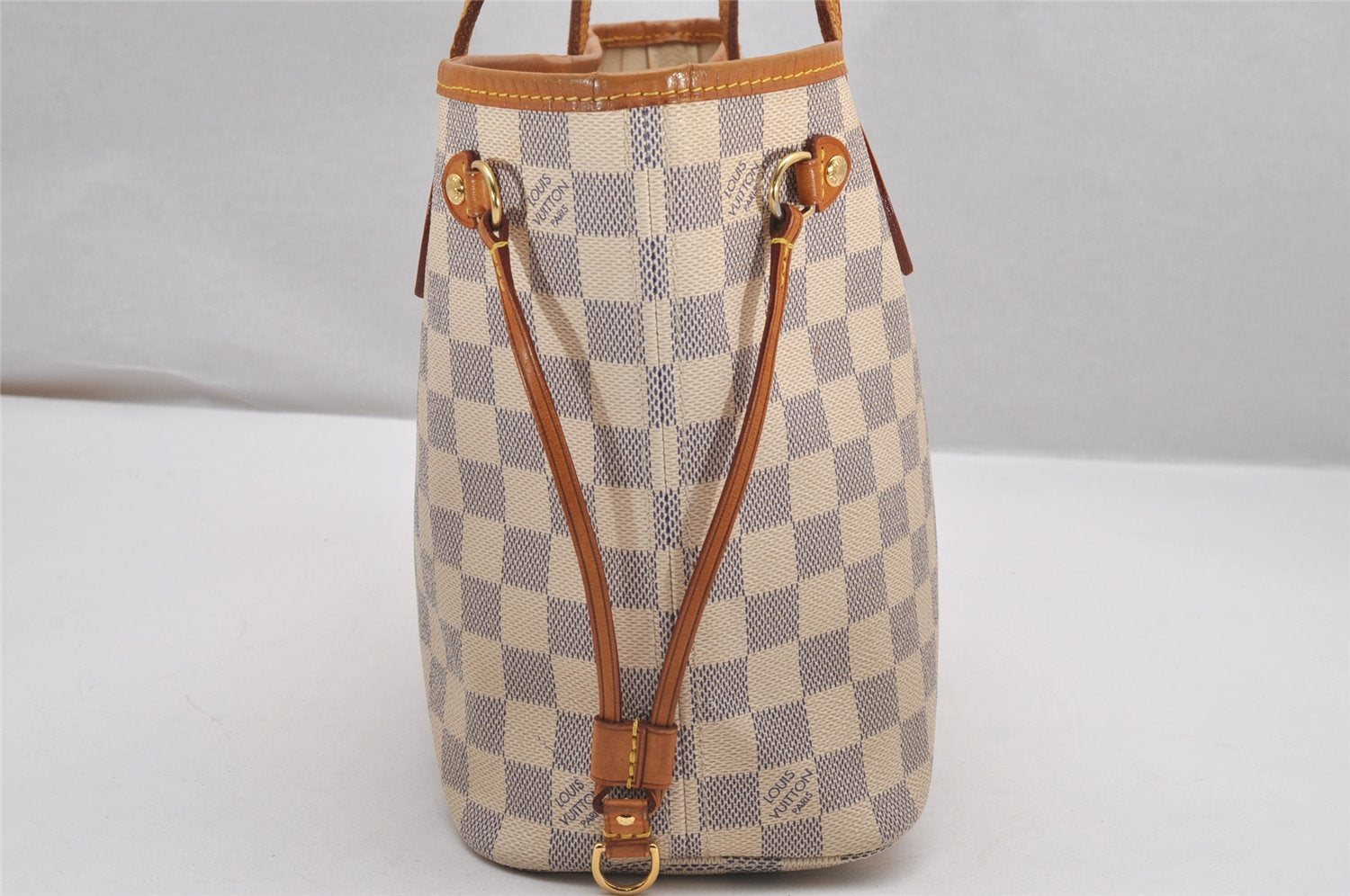 Authentic Louis Vuitton Damier Azur Neverfull PM Tote Bag N51110 LV 0549J