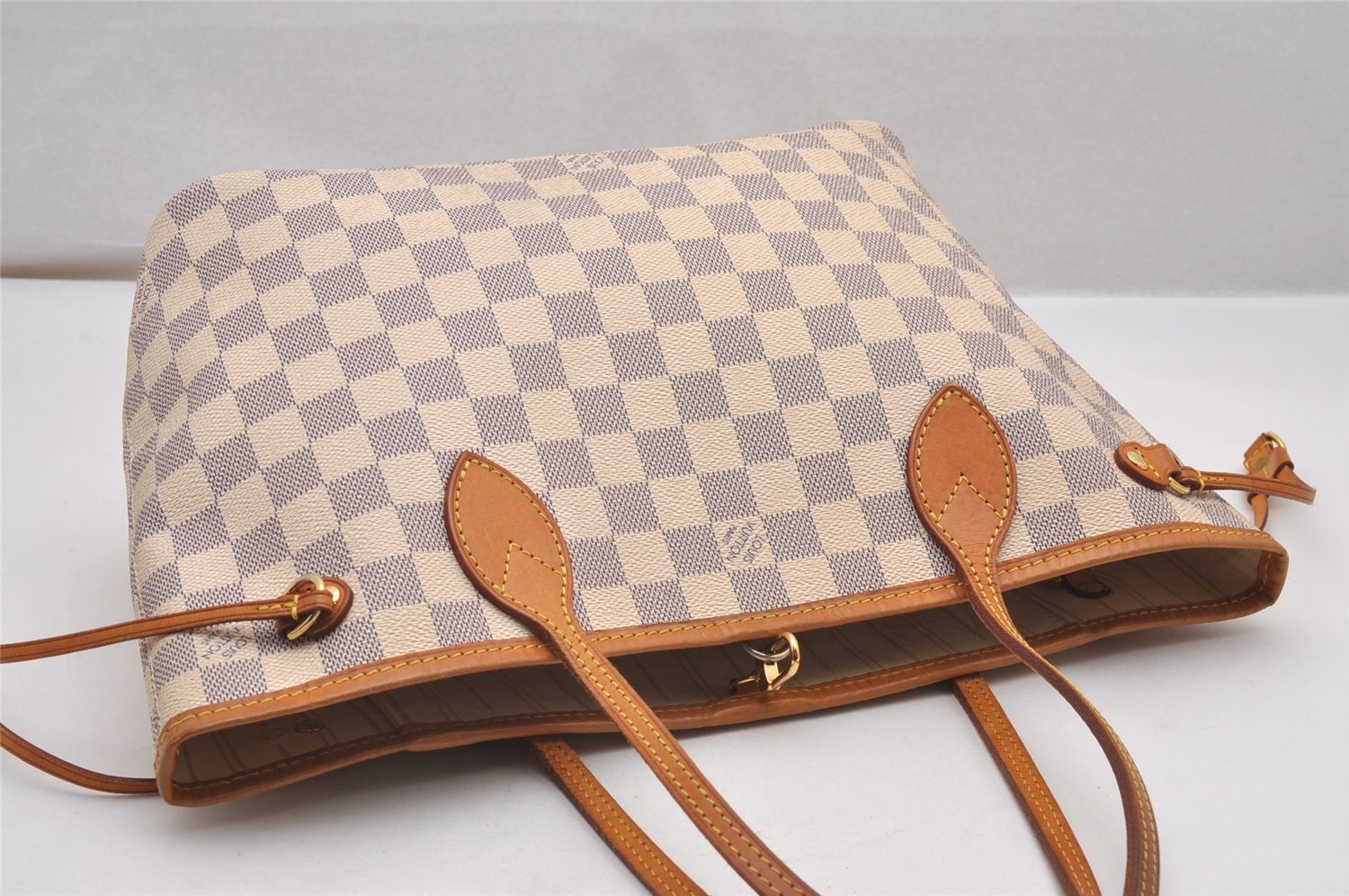 Authentic Louis Vuitton Damier Azur Neverfull PM Tote Bag N51110 LV 0549J