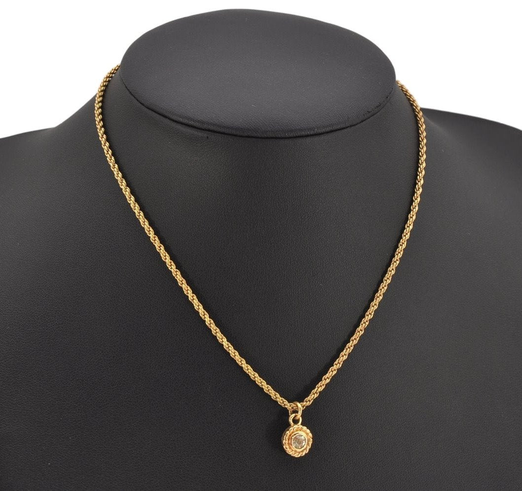 Authentic Christian Dior Gold Tone Chain Rhinestone Pendant Necklace CD 0551K