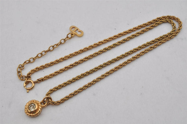 Authentic Christian Dior Gold Tone Chain Rhinestone Pendant Necklace CD 0551K