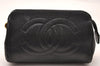 Authentic CHANEL Caviar Skin CC Logo Cosmetic Pouch Purse Black Junk 0552J
