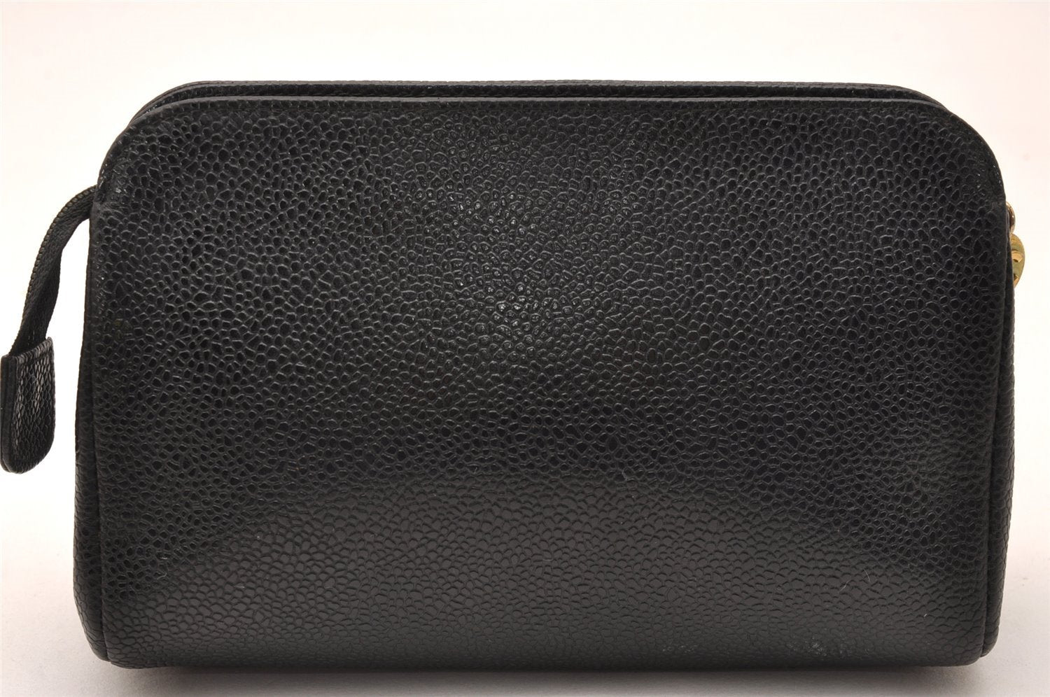 Authentic CHANEL Caviar Skin CC Logo Cosmetic Pouch Purse Black Junk 0552J