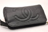 Authentic CHANEL Caviar Skin CC Logo Cosmetic Pouch Purse Black Junk 0552J
