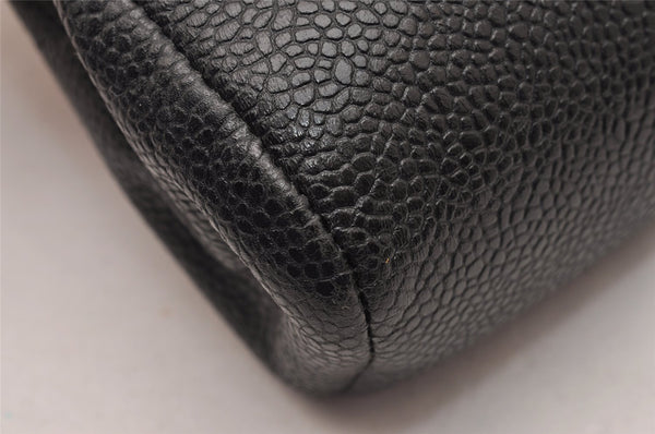 Authentic CHANEL Caviar Skin CC Logo Cosmetic Pouch Purse Black Junk 0552J